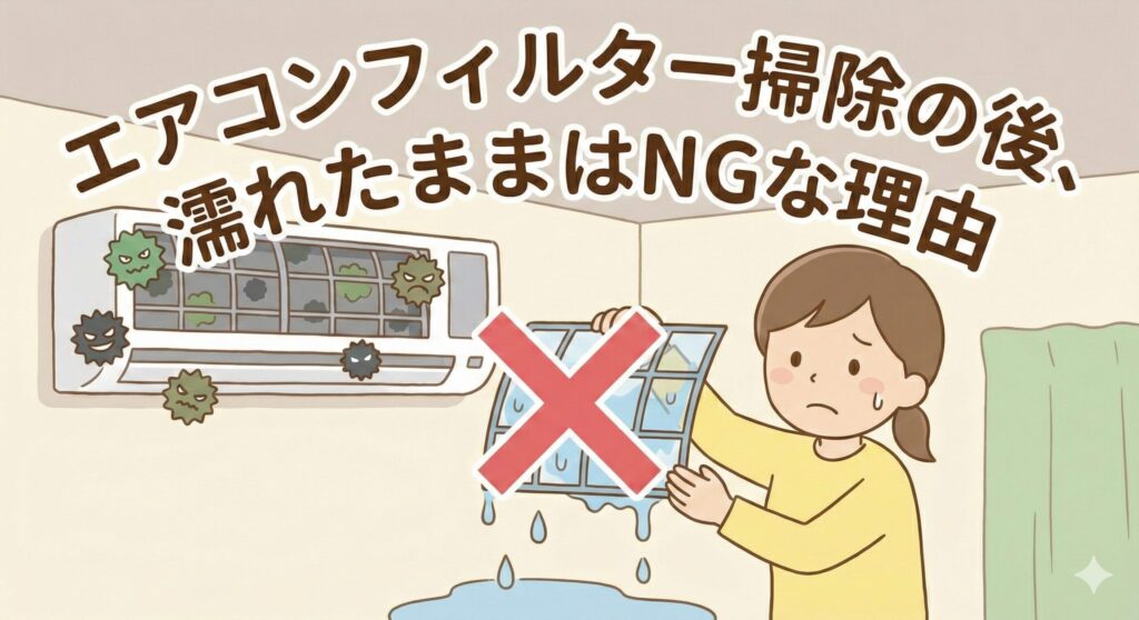 エアコンフィルター掃除の後、濡れたままはNGな理由