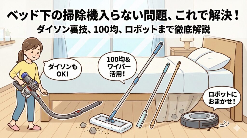 ベッドの下に掃除機が入らない問題を道具で解決