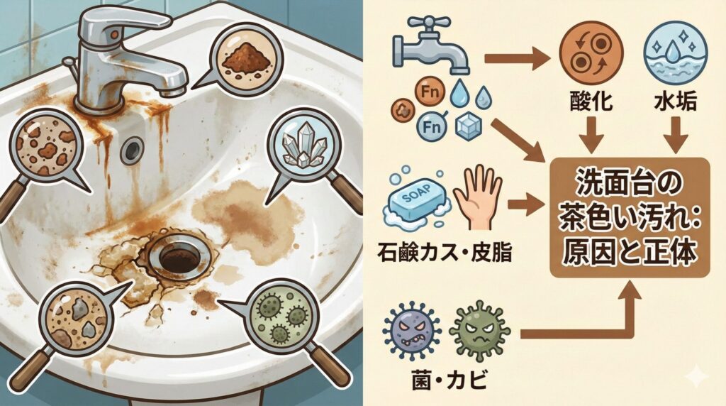 洗面台の茶色い汚れが落ちない原因と汚れの正体