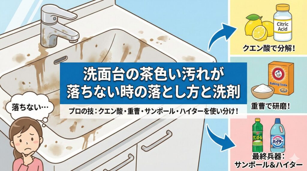 洗面台の茶色い汚れが落ちない時の落とし方と洗剤