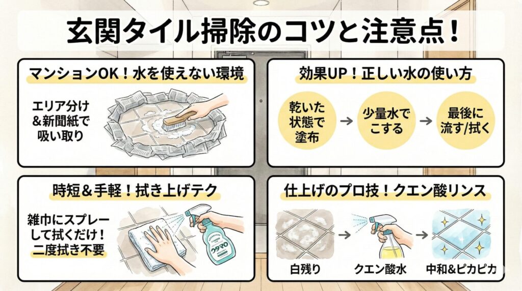 玄関タイル掃除をウタマロクリーナーと重曹でするコツと注意点