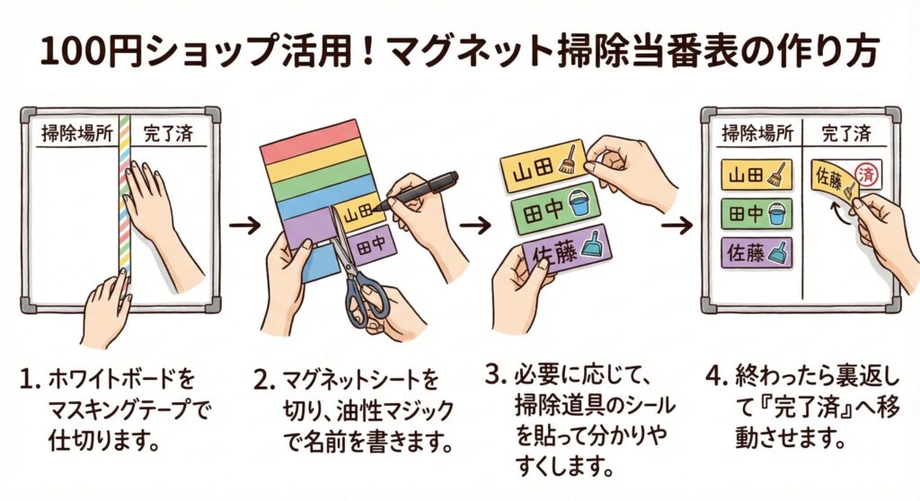 掃除当番表をマグネットで自作して状況を可視化する