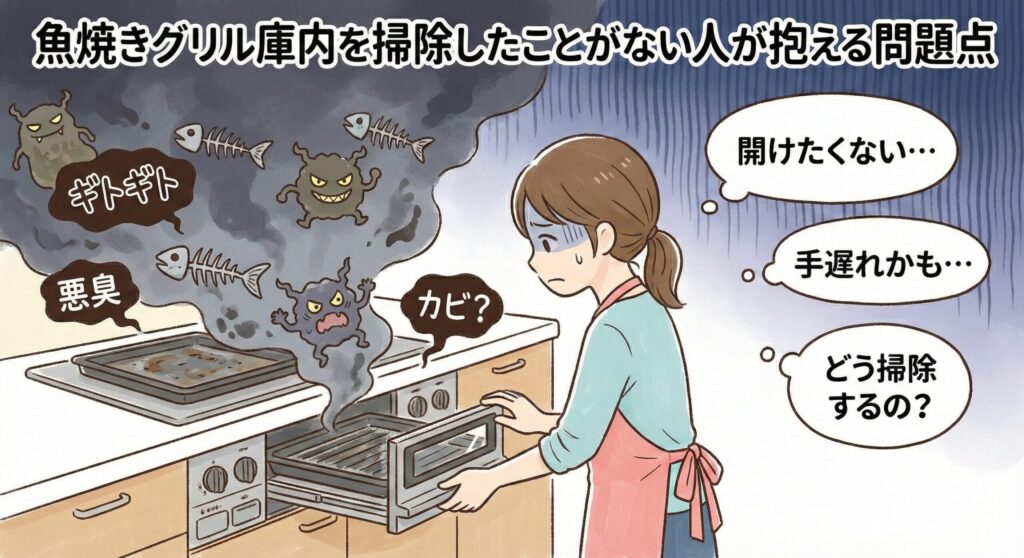 魚焼きグリル庫内を掃除したことがない人が抱える問題点