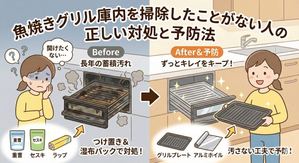 魚焼きグリル庫内を掃除したことがない人の正しい対処と予防法