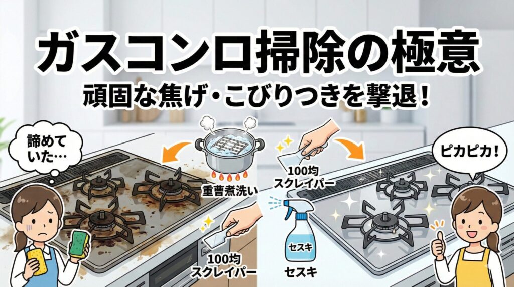 ガスコンロ掃除で頑固なこびりつきや焦げを落とす極意